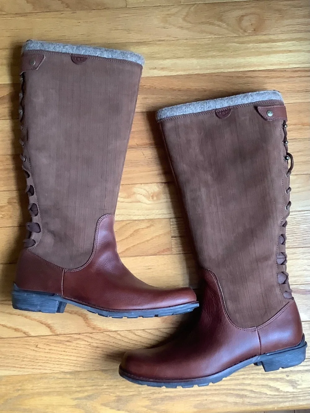 UGG Smithfield Brown Suede Leather Lace Up Winter Riding Boots SZ 9